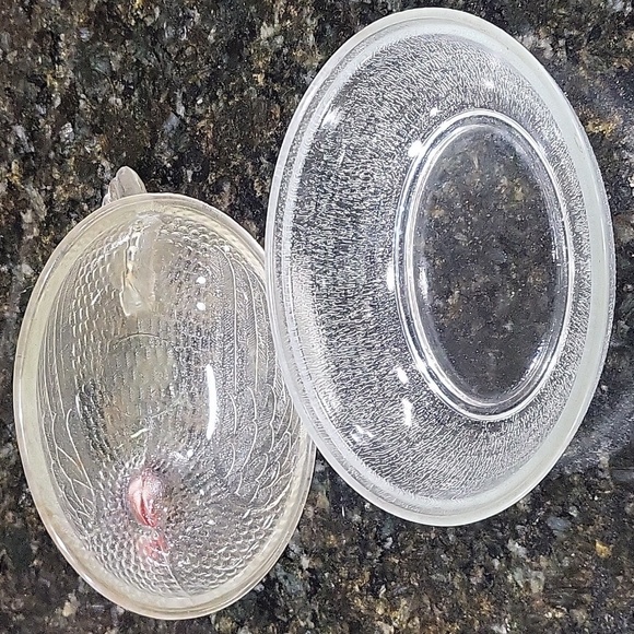 Vintage Indiana Glass ~ Hen On Nest ~ Clear With Painted Red Comb - Picture 4 of 5